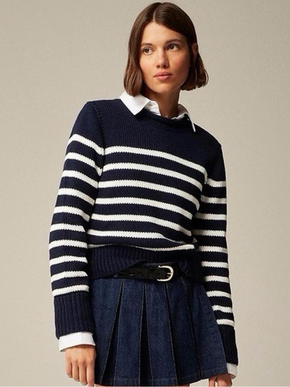 J. Crew 2025 Heritage Cotton Rollneck Sweater in Stripe - navy & ivory